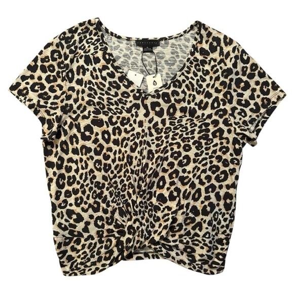 Sanctuary XL Leopard Print Twist Hem V-Neck Short Sleeve Casual Top - Picture 3 of 6